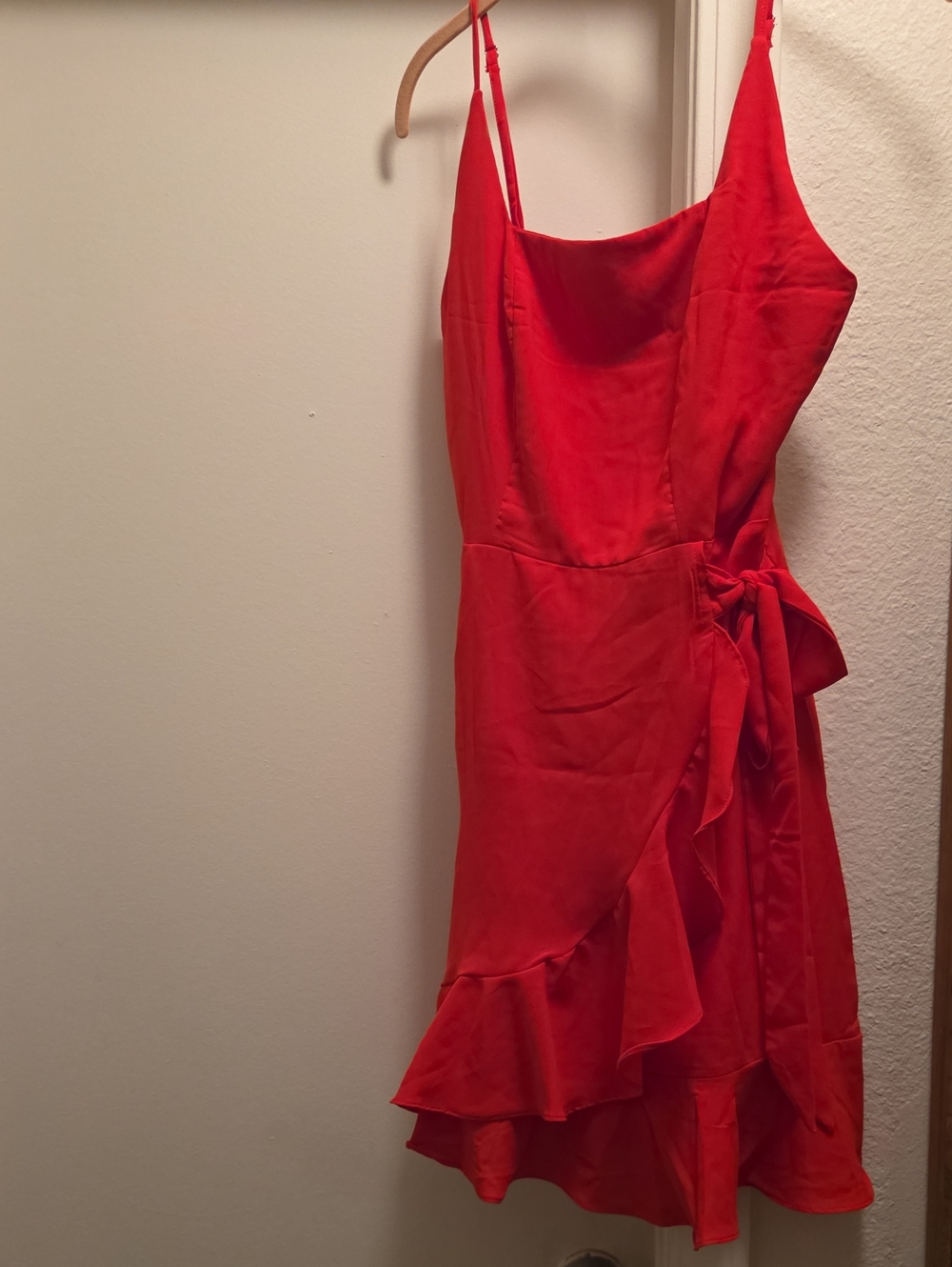 Red Ruffle Wrap Midi Dress - Women's